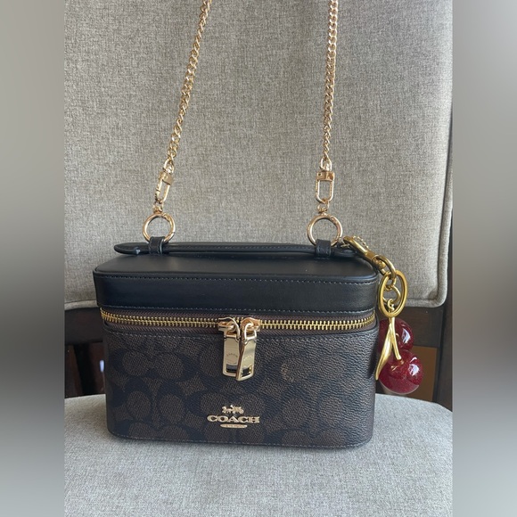 COPY - NWT！COACH COSMETIC CASE CROSSBODY IN SIGNATURE CANVAS（CW728）GOLD/WALNUT/…